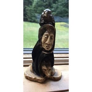 Thomas B Maracle Native American Stone Totem Sculpture Warrior Eagle Turtle Wolf